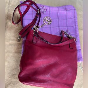 Michael Kors Collection Burgundy Leather Shoulder Bag